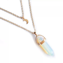 Load image into Gallery viewer, Crystal Stone Collarbone Necklace Hexagon Pendant with Moon Necklace
