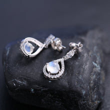 Load image into Gallery viewer, Dangle Earrings BALLET Natural Milky Blue Moonstone Crystal 925 Sterling Silver