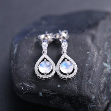 Load image into Gallery viewer, Dangle Earrings BALLET Natural Milky Blue Moonstone Crystal 925 Sterling Silver