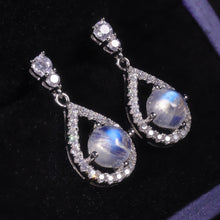 Load image into Gallery viewer, Dangle Earrings BALLET Natural Milky Blue Moonstone Crystal 925 Sterling Silver
