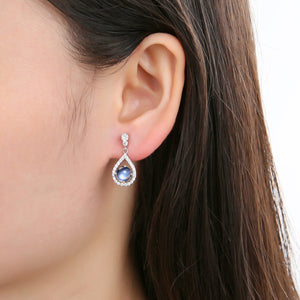 Dangle Earrings BALLET Natural Milky Blue Moonstone Crystal 925 Sterling Silver